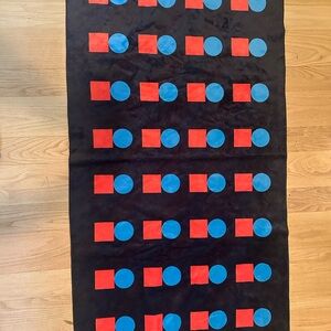 Black Beach Blanket with Red and Blue Geometric Design 5Ft x 3Ft